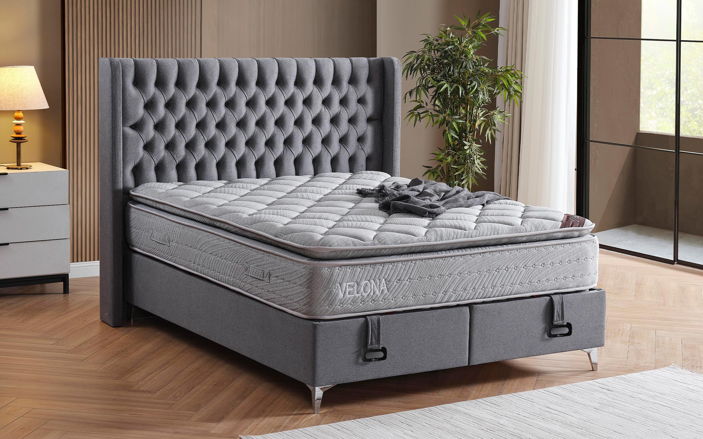 Κρεβάτι Box spring 160/200 Velona + στρώμα, γκρί  1